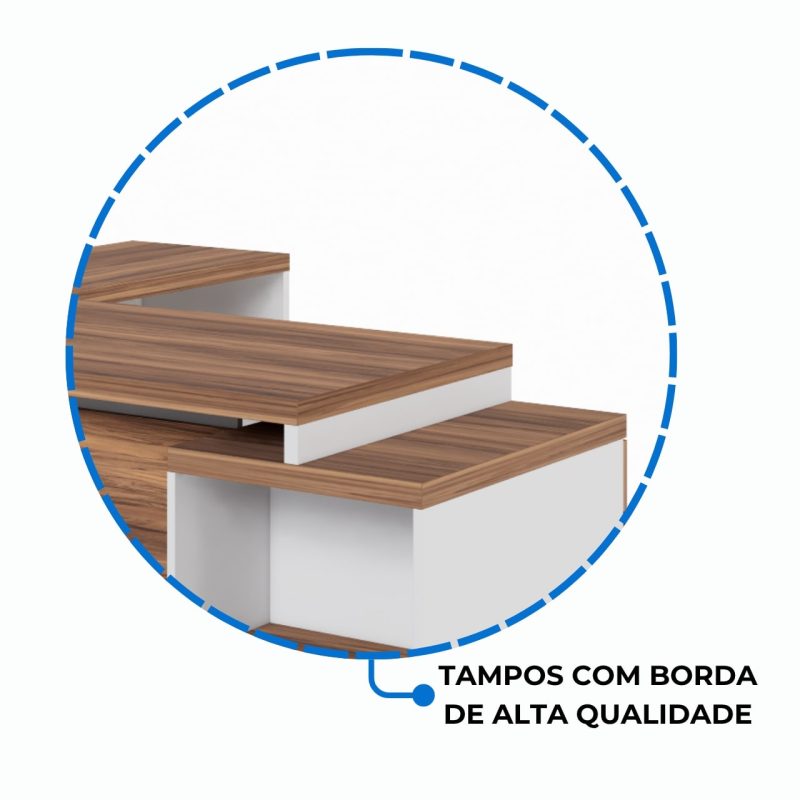 Mesa para Escritório em “L” com Gavetão – 1,92X1,60m -NOGAL SEVILHA/BRANCO – 34431 Kairós Office Linha 40 mm Nogal – Branco 9