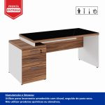 Mesa para Escritório com VIDRO FUMÊ – 1,92×0,70m – NOGAL SEVILHA/BRANCO – 34430 Kairós Office Linha 40 mm Nogal – Branco 14