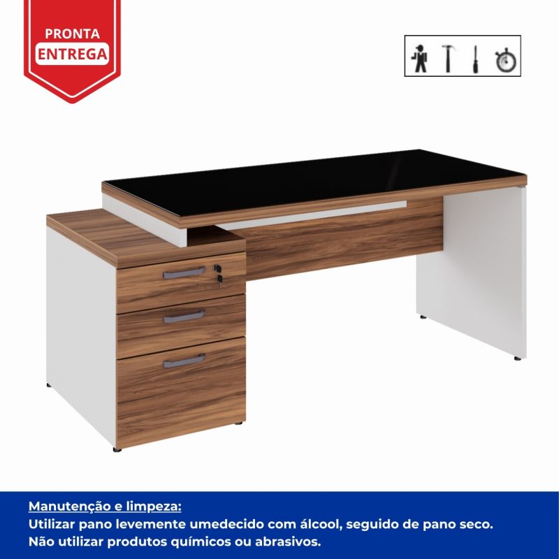Mesa para Escritório com VIDRO FUMÊ – 1,92×0,70m – NOGAL SEVILHA/BRANCO – 34430 Kairós Office Linha 40 mm Nogal – Branco 6