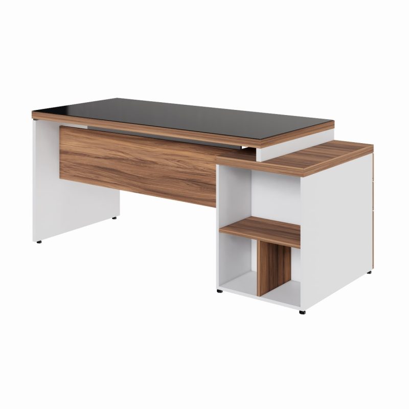 Mesa para Escritório com VIDRO FUMÊ – 1,92×0,70m – NOGAL SEVILHA/BRANCO – 34430 Kairós Office Linha 40 mm Nogal – Branco 4