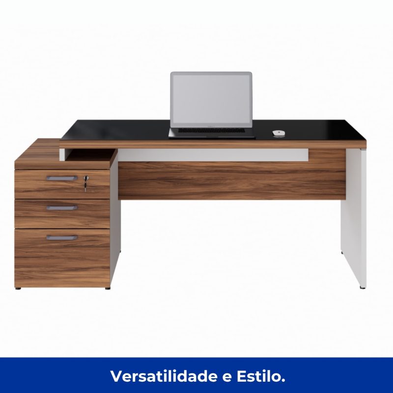Mesa para Escritório com VIDRO FUMÊ – 1,92×0,70m – NOGAL SEVILHA/BRANCO – 34430 Kairós Office Linha 40 mm Nogal – Branco 5