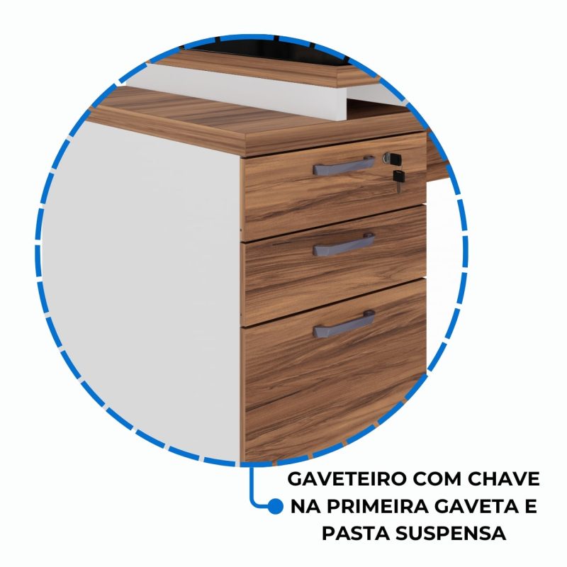 Mesa para Escritório com VIDRO FUMÊ – 1,92×0,70m – NOGAL SEVILHA/BRANCO – 34430 Kairós Office Linha 40 mm Nogal – Branco 8