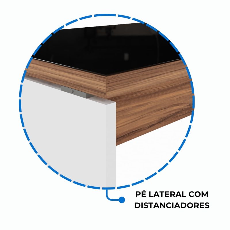 Mesa Diretorzinha c/ Aparador e Vidro Fumê – Pé de MADEIRA – 1,90×1,50m – NOGAL SEVILHA / BRANCO – 34429 Kairós Office Linha 40 mm Nogal – Branco 4