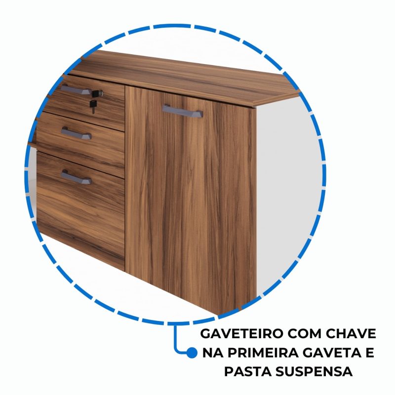 Mesa Diretorzinha c/ Aparador e Vidro Fumê – Pé de MADEIRA – 1,90×1,50m – NOGAL SEVILHA / BRANCO – 34429 Kairós Office Linha 40 mm Nogal – Branco 9