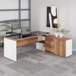 Mesa Diretorzinha c/ Aparador e Vidro Fumê – Pé de MADEIRA – 1,90×1,50m – NOGAL SEVILHA / BRANCO – 34429 Kairós Office Linha 40 mm Nogal – Branco 18