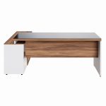 Mesa Diretorzinha c/ Aparador e Vidro Fumê – Pé de MADEIRA – 1,90×1,50m – NOGAL SEVILHA / BRANCO – 34429 Kairós Office Linha 40 mm Nogal – Branco 16