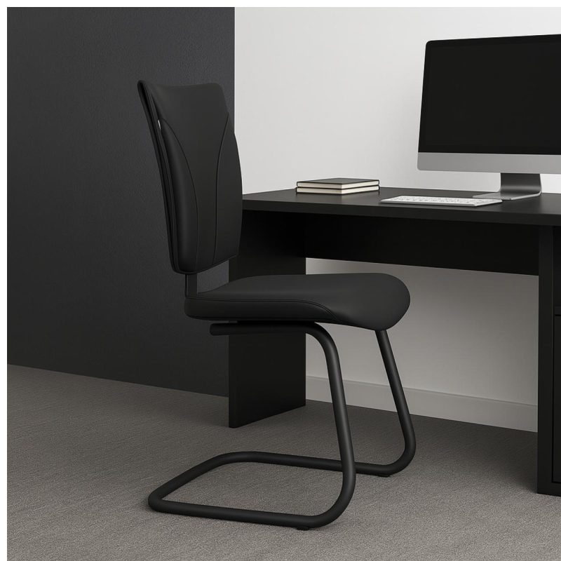 Cadeira de Escritório B-ONE Base em “S” Preta – Corino Preto – 31032 Kairós Office Cadeira Fixa Estofada 9