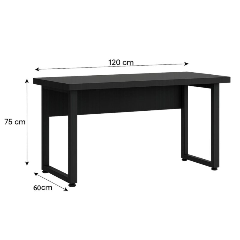 Mesa Escritório PÉ QUADRO – 1,20×0,60m – S/ Gavetas – PRETO / PRETO – 26001 Kairós Office Linha 40mm Preto / Preto 5