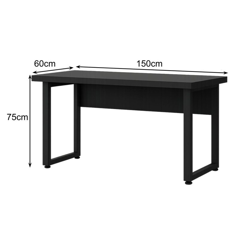 Mesa Escritório PÉ QUADRO – 1,50×0,60m – S/ Gavetas – PRETO / PRETO – 26002 Kairós Office Linha 40mm Preto / Preto 5