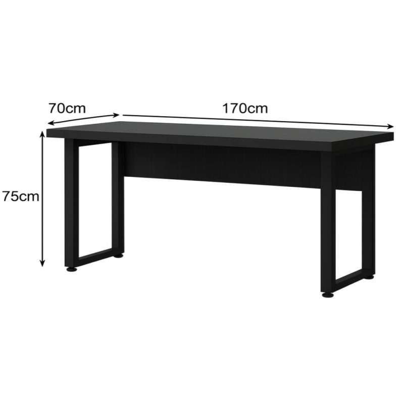 Mesa Escritório PÉ QUADRO – 1,70×0,70m – S/ Gavetas – PRETO / PRETO – 26003 Kairós Office Linha 40mm Preto / Preto 6