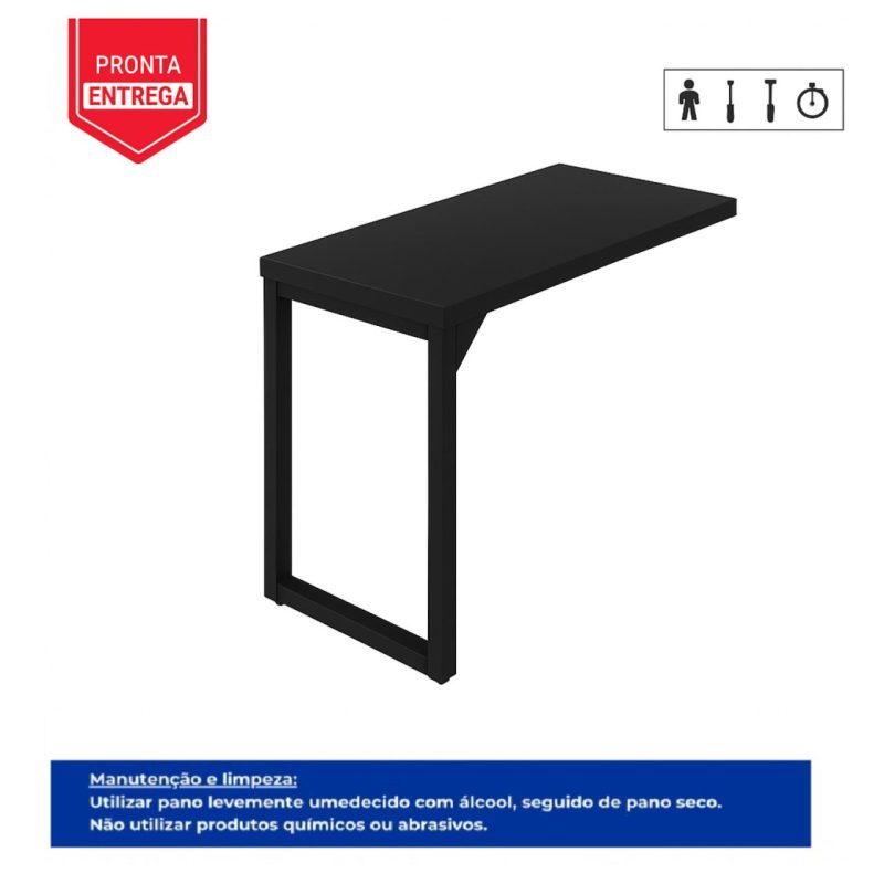 Mesa AUX PÉ QUADRO – 0,90×0,45m – PRETO/PRETO – 26004 Kairós Office Linha 40mm Preto / Preto 4