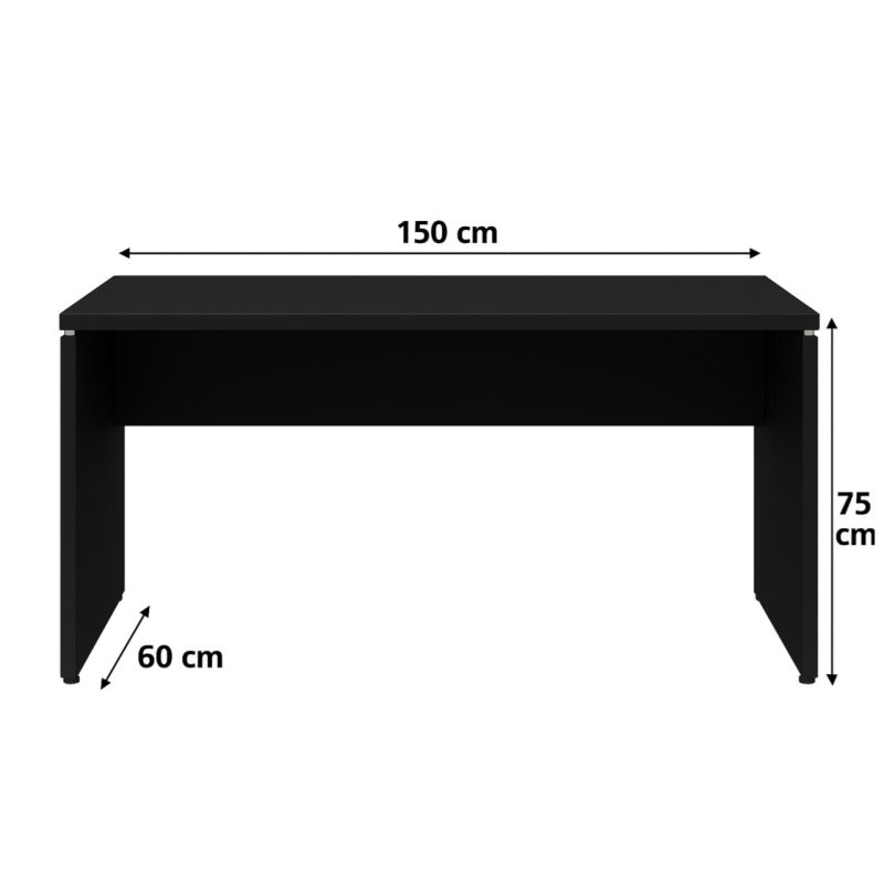 Mesa Escritório 1,50×0,60m – S/ Gavetas – PRETO/PRETO – 26006 Kairós Office Linha 40mm Preto / Preto 6