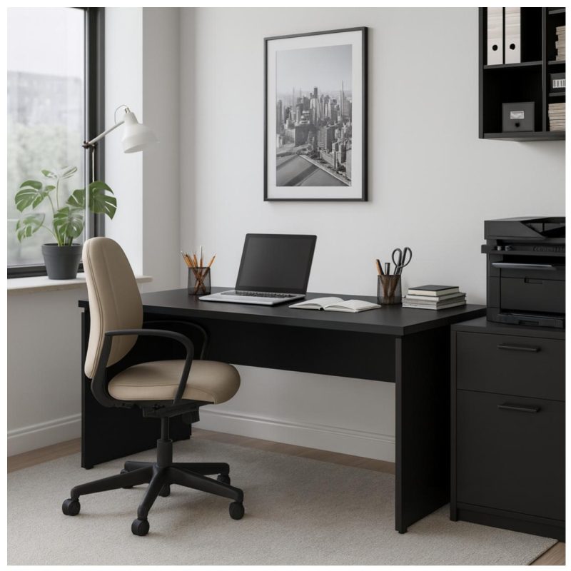 Mesa Escritório 1,70×0,70m – S/ Gavetas – PRETO/PRETO – 26007 Kairós Office Linha 40mm Preto / Preto 8