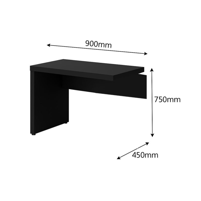 Mesa escritório Auxiliar 0,90×0,45 – PRETO/PRETO – 26009 Kairós Office Linha 40mm Preto / Preto 4
