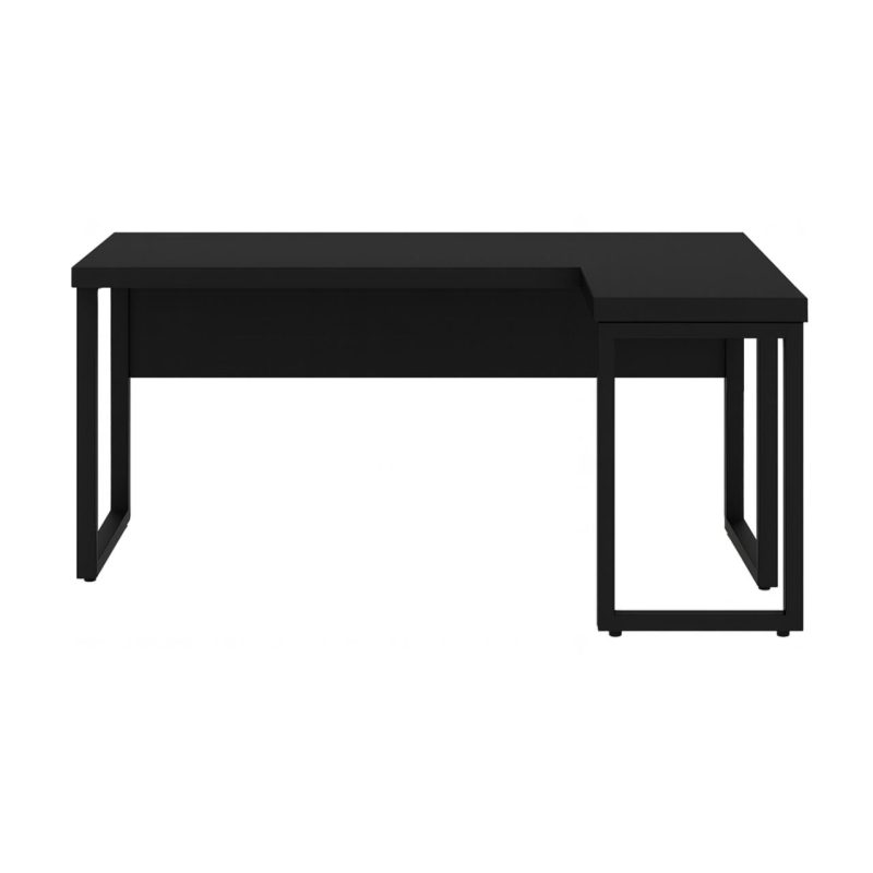 Mesa em L PÉ QUADRO (Mesa 1,50m + Mesa Auxiliar) – S/ Gavetas – PRETO / PRETO – 26010 Kairós Office Linha 40mm Preto / Preto 3