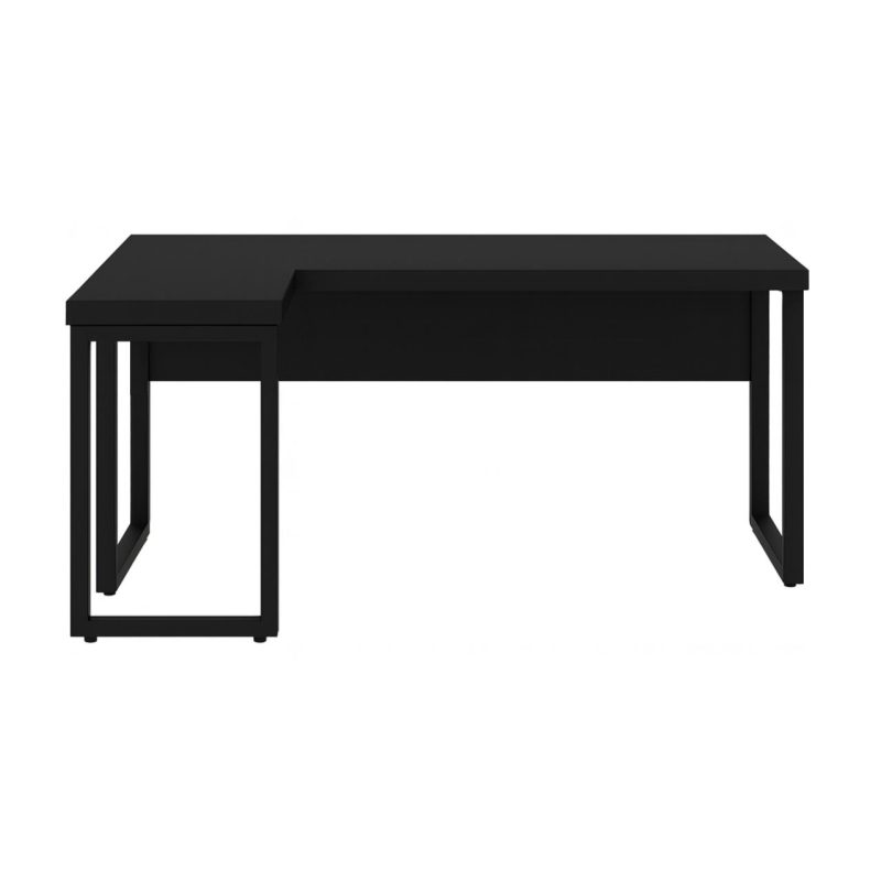 Mesa em L PÉ QUADRO (Mesa 1,50m + Mesa Auxiliar) – S/ Gavetas – PRETO / PRETO – 26010 Kairós Office Linha 40mm Preto / Preto 4