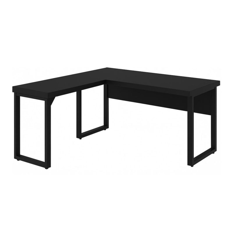 Mesa em L PÉ QUADRO (Mesa 1,50m + Mesa Auxiliar) – S/ Gavetas – PRETO / PRETO – 26010 Kairós Office Linha 40mm Preto / Preto 5