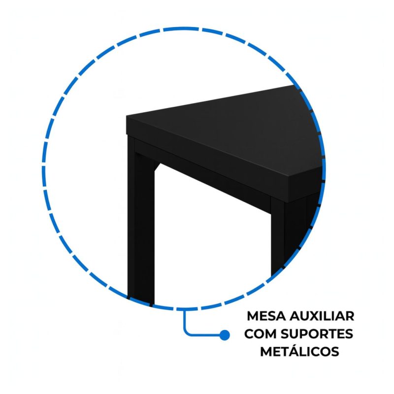 Mesa em L PÉ QUADRO (Mesa 1,50m + Mesa Auxiliar) – S/ Gavetas – PRETO / PRETO – 26010 Kairós Office Linha 40mm Preto / Preto 9