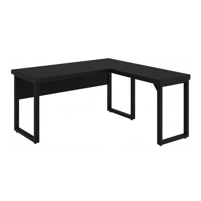Mesa em L PÉ QUADRO (Mesa 1,50m + Mesa Auxiliar) – S/ Gavetas – PRETO / PRETO – 26010 Kairós Office Linha 40mm Preto / Preto 2