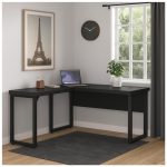 Mesa em L PÉ QUADRO (Mesa 1,50m + Mesa Auxiliar) – S/ Gavetas – PRETO / PRETO – 26010 Kairós Office Linha 40mm Preto / Preto 19