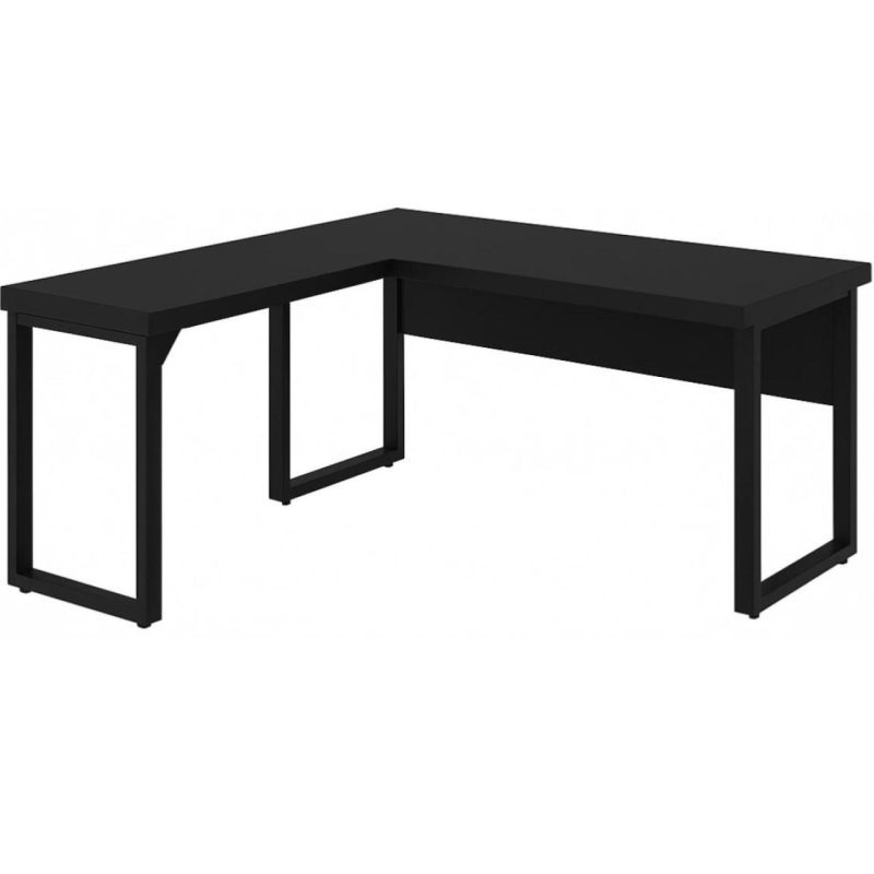 Mesa em L PÉ QUADRO (Mesa 1,70m + Mesa Auxiliar) – S/ Gavetas – PRETO / PRETO – 26011 Kairós Office Linha 40mm Preto / Preto 5