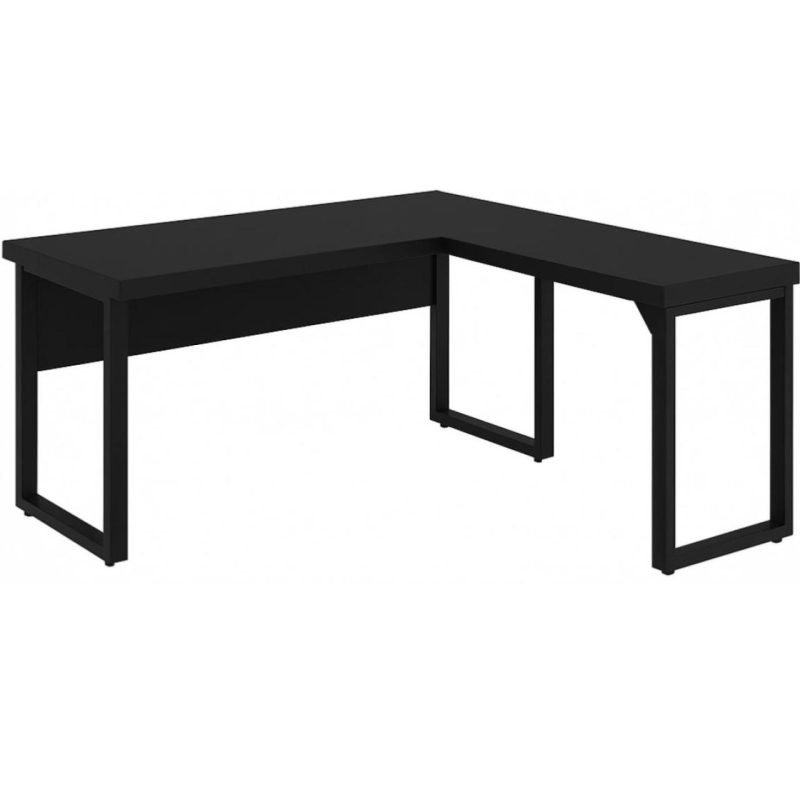 Mesa em L PÉ QUADRO (Mesa 1,70m + Mesa Auxiliar) – S/ Gavetas – PRETO / PRETO – 26011 Kairós Office Linha 40mm Preto / Preto 2