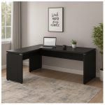 Mesa em L PÉ PAINEL (Mesa 1,50m + Mesa Auxiliar) – S/ Gavetas – PRETO / PRETO – 26012 Kairós Office Linha 40mm Preto / Preto 18