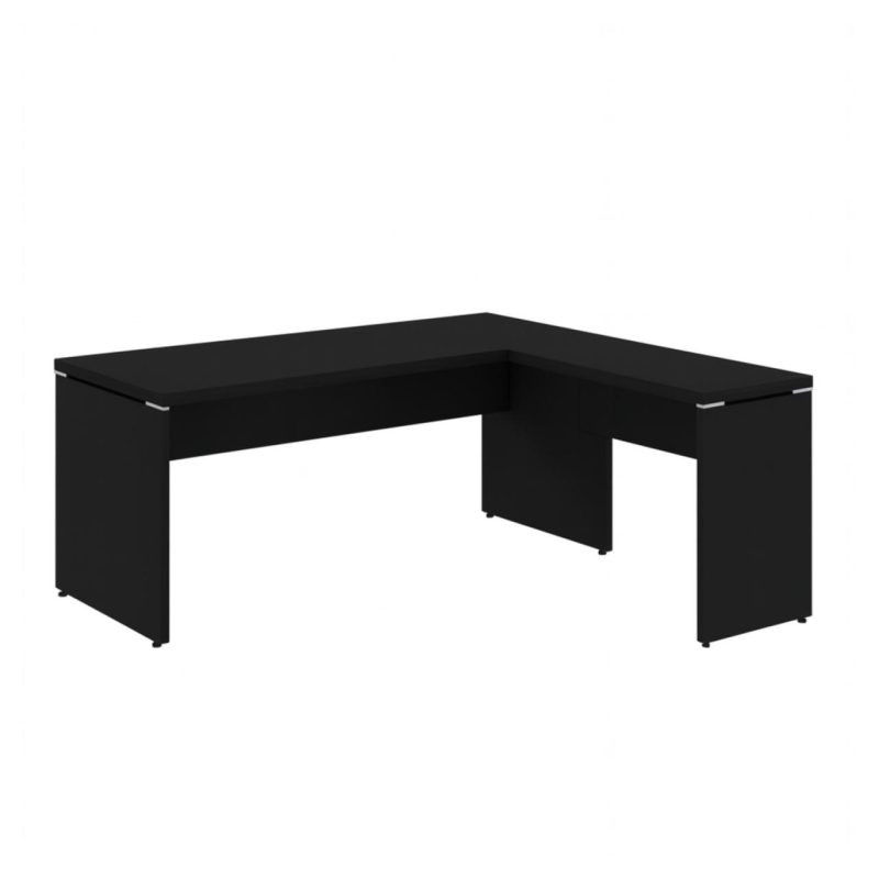 Mesa em L PÉ PAINEL (Mesa 1,50m + Mesa Auxiliar) – S/ Gavetas – PRETO / PRETO – 26012 Kairós Office Linha 40mm Preto / Preto 2