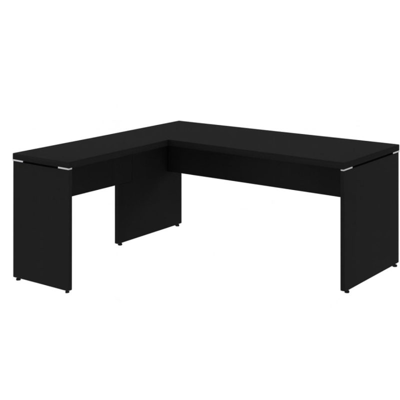 Mesa em L PÉ PAINEL (Mesa 1,70m + Mesa Auxiliar) – S/ Gavetas – PRETO / PRETO – 26013 Kairós Office Linha 40mm Preto / Preto 5